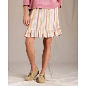 Toad&Co Multicolor Taj Hemp Striped Ruffle Skirt Elastic Tie Waist Pocket Size L